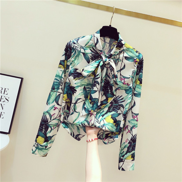 Új modell tavaszi női ing szalaggal és virágmintával