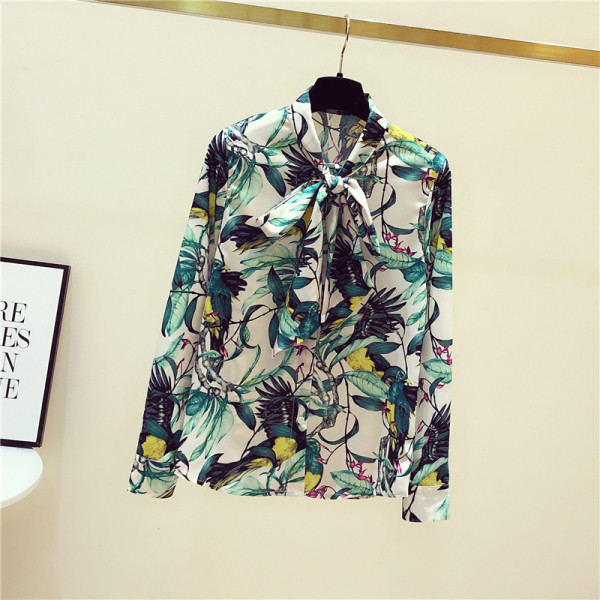 Új modell tavaszi női ing szalaggal és virágmintával