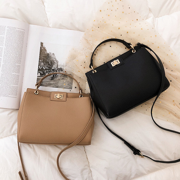 Ежедневна дамска  кожена чанта с дълга и къса дръжка