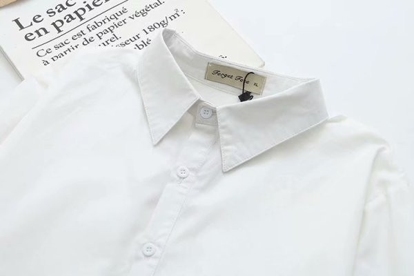 Modernus moteriškas marškinių modelis su klasikine apykakle ir ilgomis rankovėmis