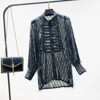 Moderns sieviešu garais krekls ar klasisku apkakli - no šifona