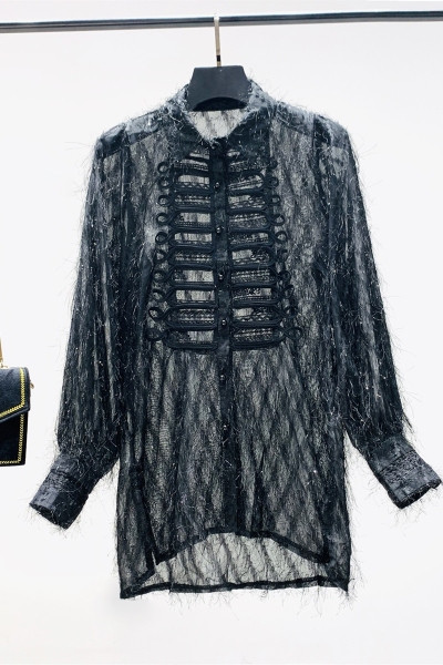 Moderns sieviešu garais krekls ar klasisku apkakli - no šifona