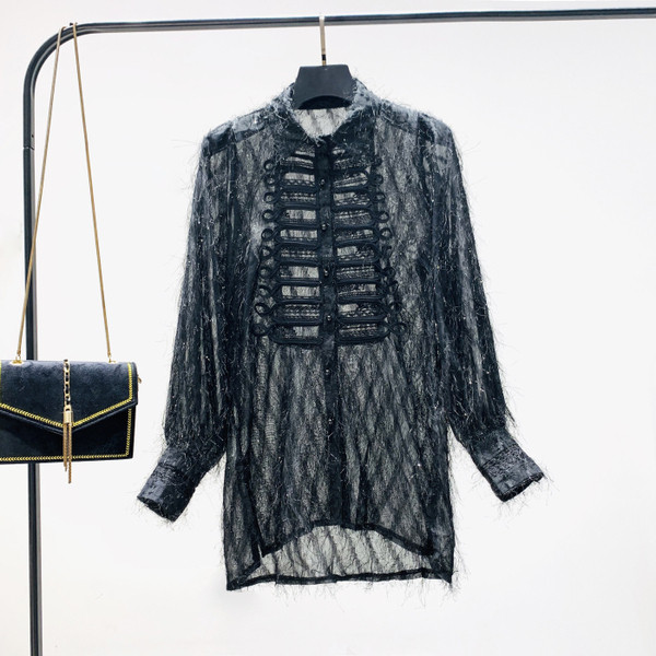 Moderns sieviešu garais krekls ar klasisku apkakli - no šifona