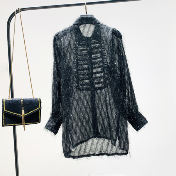 Moderns sieviešu garais krekls ar klasisku apkakli - no šifona