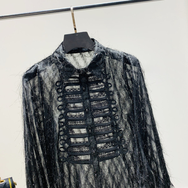 Moderns sieviešu garais krekls ar klasisku apkakli - no šifona