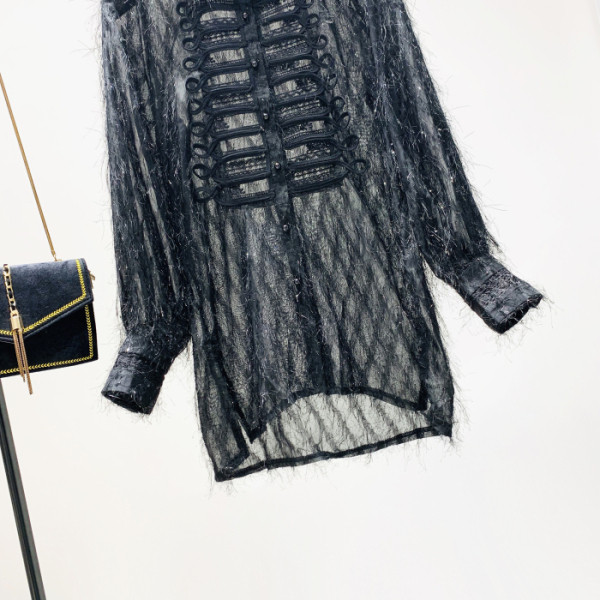 Moderns sieviešu garais krekls ar klasisku apkakli - no šifona