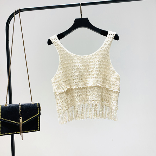 Jauna modeļa sieviešu īsa topa ar bārkstīm un platām lencēm