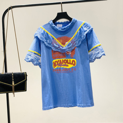 Naujo modelio moteriški marškinėliai su nėriniais ir raštu