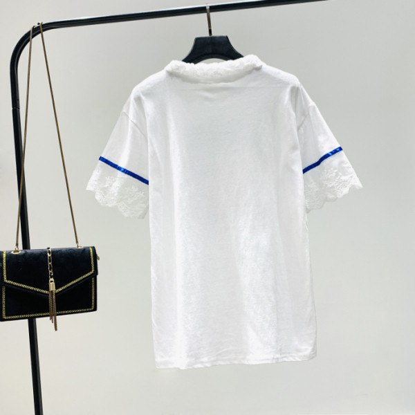 Jauna modeļa sieviešu t-krekls ar mežģīnēm un apdruku