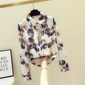 Ziedu sieviešu šifona krekls ar klasisku apkakli un garām piedurknēm