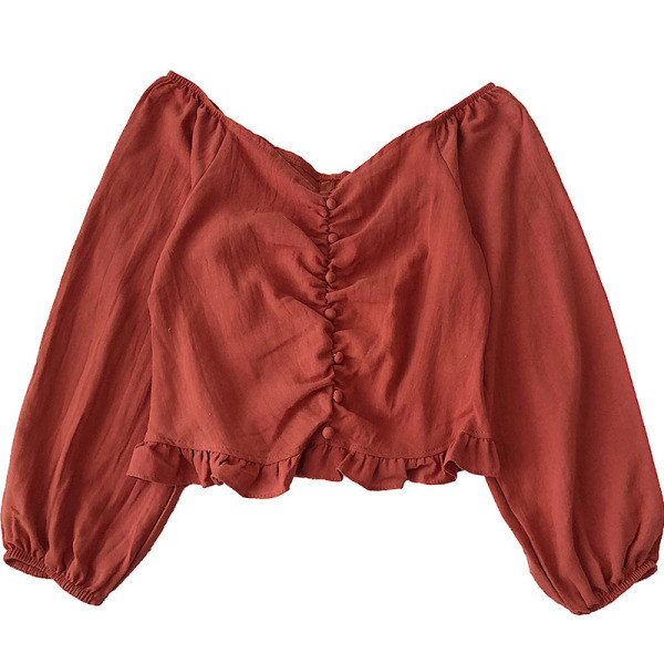 Pašreizējā sieviešu īsā blūze ar platām piedurknēm