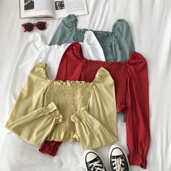 Bluză de damă modernă cu decolteu pătrat și mâneci largi