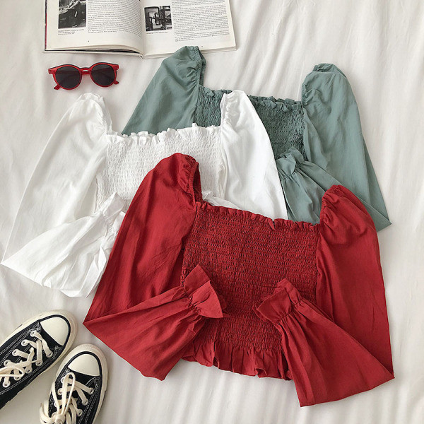 Bluză de damă modernă cu decolteu pătrat și mâneci largi