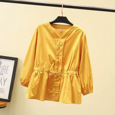 Hétköznapi női ing, hosszú ujjal és V-nyakkal