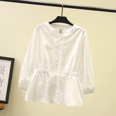 Hétköznapi női ing, hosszú ujjal és V-nyakkal