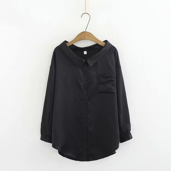 Modern női ing sima modell ovális nyakkivágással és zsebbel