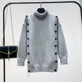 Jauna modeļa sieviešu džemperis ar augstu polo apkakli un pogām