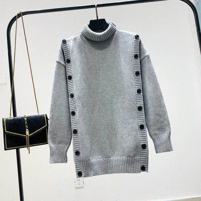 Jauna modeļa sieviešu džemperis ar augstu polo apkakli un pogām