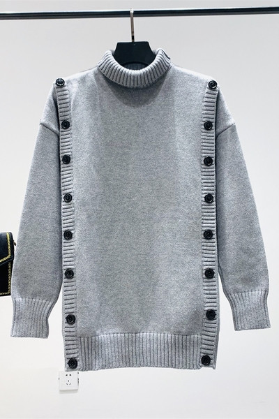 Jauna modeļa sieviešu džemperis ar augstu polo apkakli un pogām