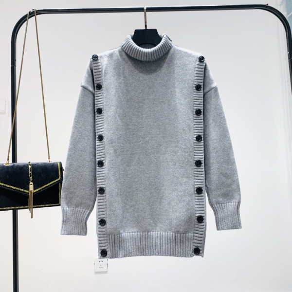 Jauna modeļa sieviešu džemperis ar augstu polo apkakli un pogām