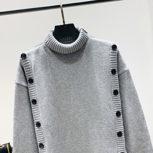 Jauna modeļa sieviešu džemperis ar augstu polo apkakli un pogām