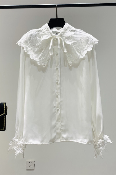 Camasa de dama model nou cu guler din dantela si maneci lungi