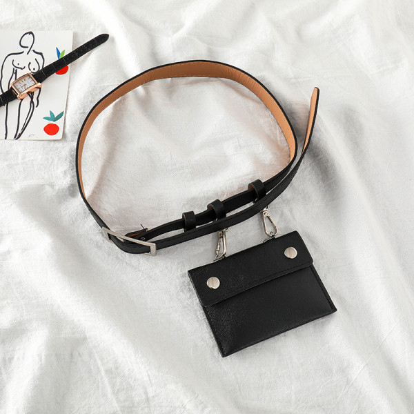 Garš melns sieviešu krekls ar īsām piedurknēm un jostiņu ar noņemamu maku