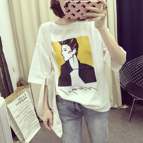 Sieviešu moderns t-krekls ar apdruku un 7/8 piedurknēm