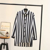 Moderns sieviešu garais svītrains krekls ar garām piedurknēm un klasisku apkakli