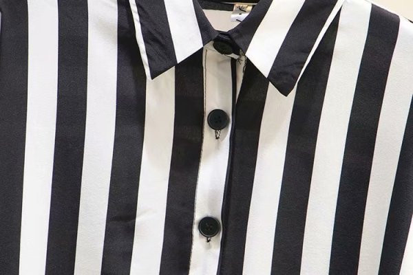 Moderns sieviešu garais svītrains krekls ar garām piedurknēm un klasisku apkakli