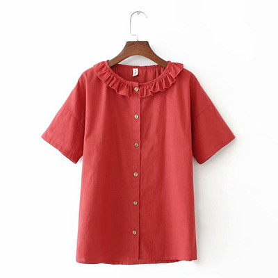 Paprasti moteriški marškiniai su ovalia iškirpte ir trumpomis rankovėmis