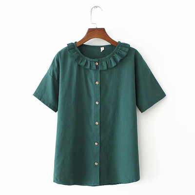 Paprasti moteriški marškiniai su ovalia iškirpte ir trumpomis rankovėmis