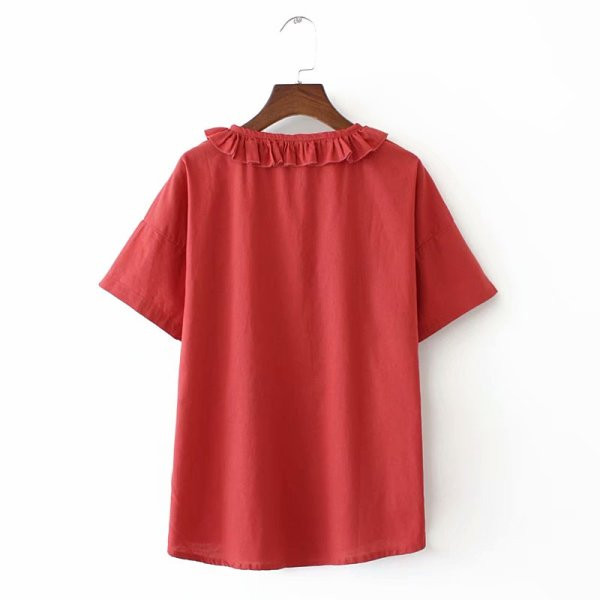 Paprasti moteriški marškiniai su ovalia iškirpte ir trumpomis rankovėmis