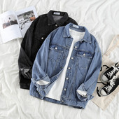 Aktuális női farmerdzseki széles modell hosszú ujjakkal és zsebekkel