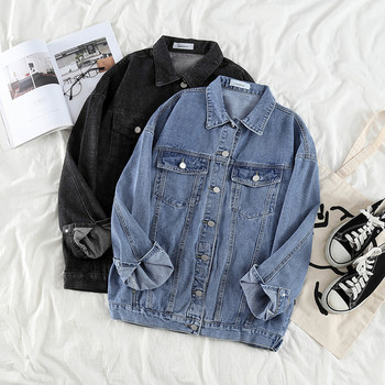 Aktuális női farmerdzseki széles modell hosszú ujjakkal és zsebekkel