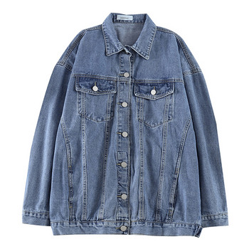 Aktuális női farmerdzseki széles modell hosszú ujjakkal és zsebekkel