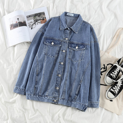 Aktuális női farmerdzseki széles modell hosszú ujjakkal és zsebekkel