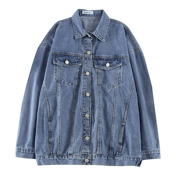 Aktuális női farmerdzseki széles modell hosszú ujjakkal és zsebekkel