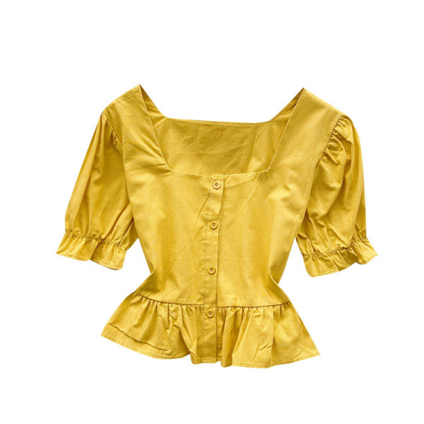 Retro stílusú női ing négyzet alakú nyakkivágással és rövid ujjal