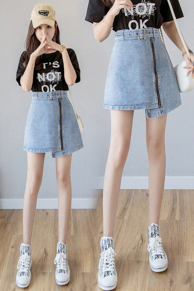 Új modell rövid női farmerszoknya övvel és cipzárral