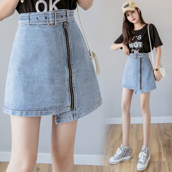 Új modell rövid női farmerszoknya övvel és cipzárral