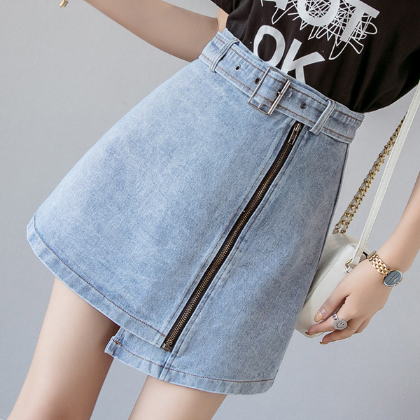 Új modell rövid női farmerszoknya övvel és cipzárral