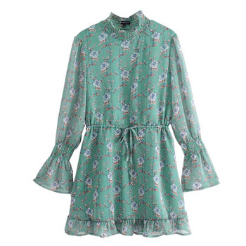 Šifoninė pavasarinė suknelė su polo apykakle ir juosmens raiščiais