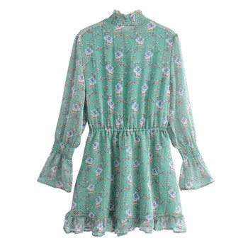 Šifoninė pavasarinė suknelė su polo apykakle ir juosmens raiščiais