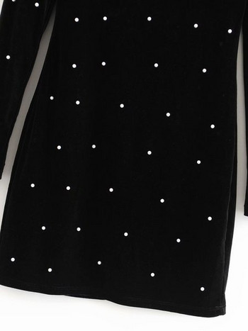 Jauna modeļa pavasara-rudens samta kleita ar pērļu rotājumu