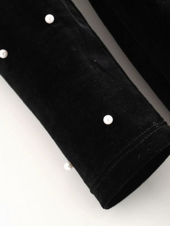 Jauna modeļa pavasara-rudens samta kleita ar pērļu rotājumu