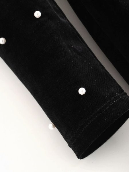 Jauna modeļa pavasara-rudens samta kleita ar pērļu rotājumu