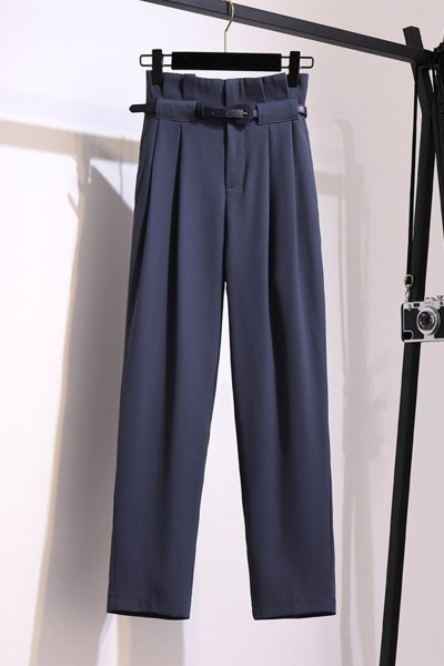 Jauns stilīgu sieviešu bikšu modelis ar augstu vidukli un jostu