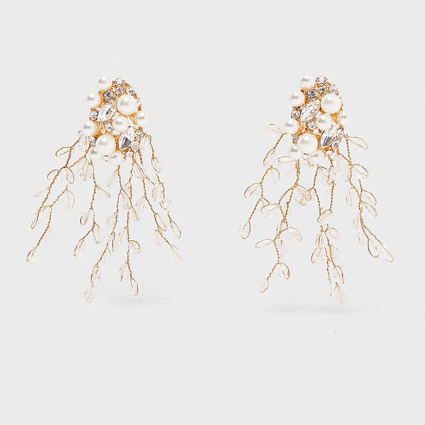 Retro sieviešu auskari ar akmeņiem un pērlēm