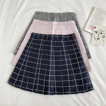 Kockás női redőzött szoknya, magas derékkal